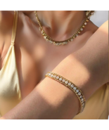 Gold vermeil CZ Adjustable tennis Chain bracelet women waterproof tarnis... - $31.47 CAD