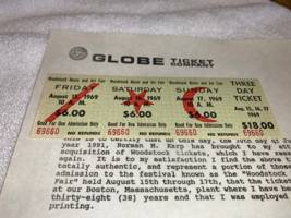 Woodstock 1969 Mail Order $6.00 Tickets Jimi Hendrix Grateful Dead Joplin Coa - £98.83 GBP