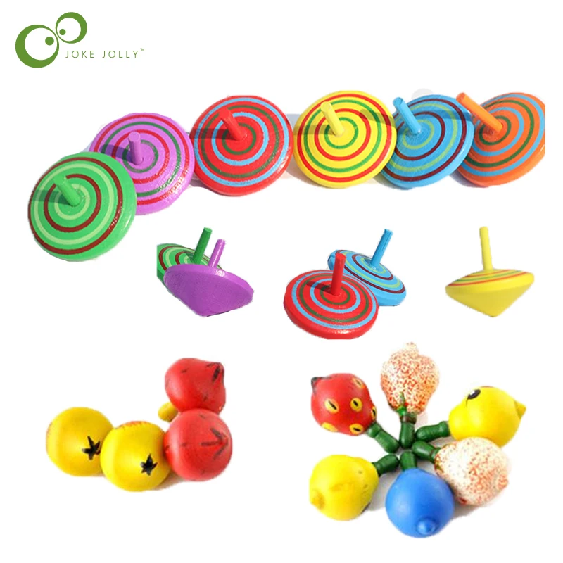 10Pcs Kids Mini Colored fruits Wooden Gyro Toys for Children Relief Stress - £10.61 GBP
