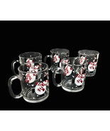 Crate &amp; Barrel Christmas Luminarc Clear Glass Snowman 10 oz  Mug Set of 5 - £20.53 GBP