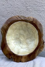 NEW Large Root Teak Wood Bowl, Accented Gold Pearl Interior (11.8”x 11.8”x 3.9”) - £54.35 GBP