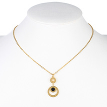 Gold Tone Necklace & Circular Pendant With Jet Black Faux Onyx Inlay - $24.99