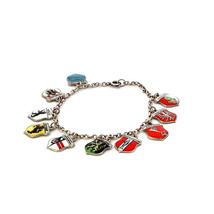 Vtg Signed 935 Silver Enamel Germany Places Shield Dangle Charms Bracelet 6 1/2 - £75.17 GBP