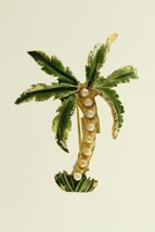 Vintage Costume Jewelry Brooch Pin Green Enamel Faux Pearl Tropical Palm Tree - £15.63 GBP