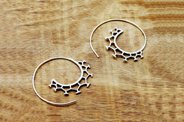 Silver Molecule Earrings, Swirl Tribal Earrings, Spiral Round Earrings - £14.10 GBP