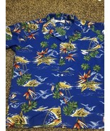 AKAMAI Hawaiian Shirt - Men&#39;s Large Blue Polyester Tropical Palm Tree Tr... - $923.44 MXN
