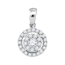 14k White Gold Womens Round Diamond Concentric Circle Frame Cluster Pendant 1/3 - £402.13 GBP