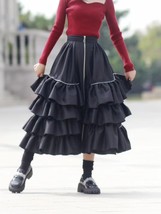 BLACK Satin Layered Skirt Outfit Black Satin Holiday Party Skirt Custom Any Size image 4
