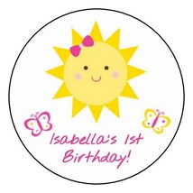12 Personalized Sunshine Birthday Party Stickers Favors Label 2.5&quot; sun b... - £9.55 GBP
