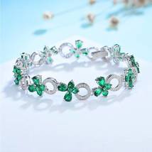 10Ct Pear Cut Simulated Emerald AttractiveTennis Bracelet Gold Plated 925 Silver - £172.26 GBP