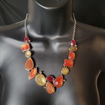 VTG Premier Design Necklace Amber &amp; Rust Colors Chunky Statement Silver ... - £14.72 GBP