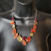 VTG Premier Design Necklace Amber &amp; Rust Colors Chunky Statement Silver Tone EUC - £14.78 GBP