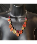VTG Premier Design Necklace Amber &amp; Rust Colors Chunky Statement Silver ... - $18.80