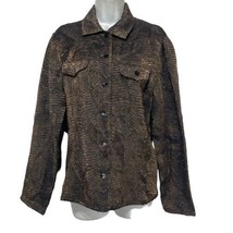 Chico’s Size 0 Tan Green Snakeskin Textured Button Front Lightweight Jacket - £14.79 GBP