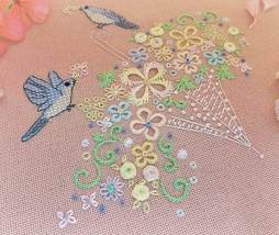 Flower Cross Stitch Umbrella Pattern pdf - Love birds embroidery flowers... - $5.99