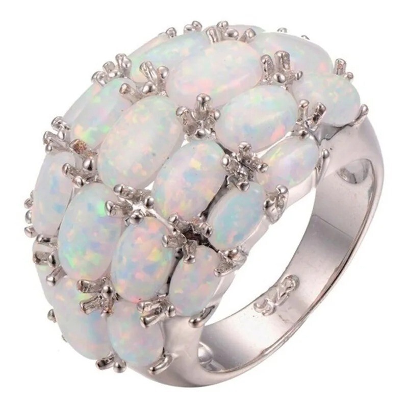 Vintage Fire Opal Pearl Ring Col Silver Women&#39;s Engagement Jewelry Oval - $6.75