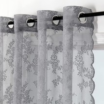 NEW Gray Lace Sheer Curtains 2 Panels French Floral Embroidered Grommet 55&quot;x95&quot; - £21.96 GBP