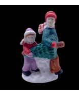Vintage Christmas Village Figurine Father &amp; Son Tree Man Boy Figure Acce... - €12,74 EUR