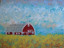 Painting Barn Red Original Signed Art  Farm Field Landscape Fall Autumn Sunset - £18.80 GBP
