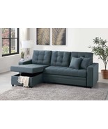 Blue Grey Convertible Sectional Sofa w/ Pull Out Bed &amp; Storage Chaise - $1,216.99