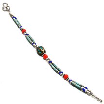 Turquoise Coral Lapis Lazuli Gemstone Jewelry Bracelet Nepali 6-7&quot; SA 1222 - £4.14 GBP