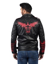 Blood Eagle Studded Red &amp; Black Motorcycle Leather Jacket Cosplay Costume - $170.00