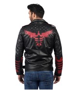 Blood Eagle Studded Red &amp; Black Motorcycle Leather Jacket Cosplay Costume - $170.00