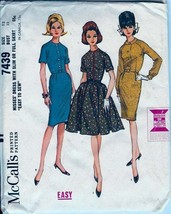 Vintage 1960s McCall&#39;s 7439 Raglan Sleeve Day Dress with Slim or Full Skirt Patt - £7.88 GBP