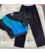 Vintage 80s Cherry Hill Abstract Velour Track Suit Sweatshirt Pants Set ... - $41.76