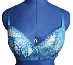 Rene Rofe Teal Lace Lined Full Coverage Underwire Bra ~34DD~ B25764X - £10.43 GBP