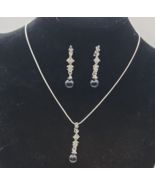 Dangling Black Bead &amp; Clear Rhinestone Pendant Necklace &amp; Earring Set 19... - £15.28 GBP