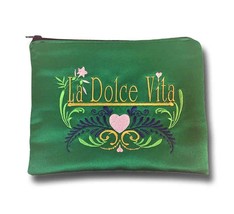 La Dolce Vita Embroidered Satin Zipper Pouch, Evening Clutch or Jewelry Bag - £19.67 GBP