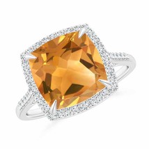 Authenticity Guarantee 
ANGARA Cushion Citrine Engagement Ring with Diamond H... - £1,022.48 GBP