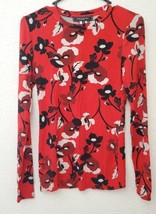 BCBGMAXAZRIA Women&#39;s Fitted Long Sleeve Round Neck Red Floral Size Small - £31.15 GBP