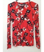 BCBGMAXAZRIA Women&#39;s Fitted Long Sleeve Round Neck Red Floral Size Small - £31.06 GBP