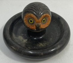 Vintage Alabaster Owl Carved Candy Dish / Trinket / Nuts, Italy 6&quot; Round - £31.59 GBP
