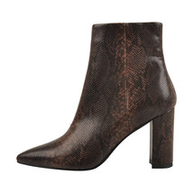 Women&#39;s Pointed Toe Ankle Booties Matte Brown Print Chunky High Heel Boots Side  - £99.05 GBP