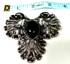 Vintage JERI-LOU Silver Color with Black Bead Cabochon 3&quot; SCARF  CLIP signed - £12.78 GBP