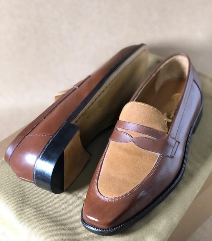 New Men Slip On Suede Leather Shoes, Penny Loafer Beige Brown Business Handmade