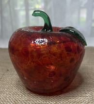 Vintage Red Crackled Glass Apple &amp; Green Stem &amp; Leaf - £8.96 GBP