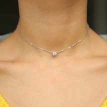 simple delicate thin silver chain girl women tiny single stone cz 925 sterling s - £12.82 GBP
