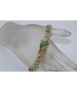 Fine 14K Yellow Gold  Cuban Link San Judas Bracelet with White &amp; Green S... - $1,847.84 CAD