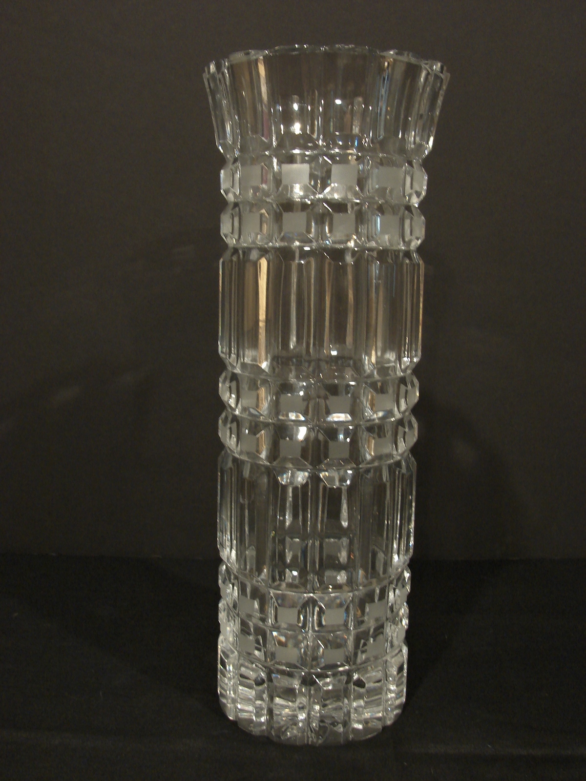 Stunning, Tall, Vtg. U.S.S.R Made Crystal Vase Hand Cut~Cobblestone Squares - £47.96 GBP