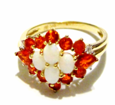 14K Yellow Gold Opal Oval, Red Fire Opal & Diamond Ring, Size 6.5, 1.05(TCW) - $349.99