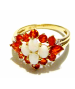 14K Yellow Gold Opal Oval, Red Fire Opal &amp; Diamond Ring, Size 6.5, 1.05(... - $399.99