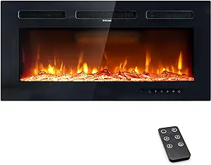 36 Inch Electric Fireplace Insert With Remote, Recessed Realistic Fire P... - $315.99