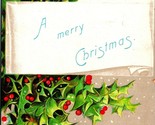 A Merry Chirstmas Scrolled Note Field Holly Bunch Berries Embossed 1911 ... - $7.87