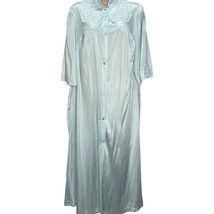 Vintage Nancy King Nylon Robe Gown Size S Blue Lace 1/2 Sleeve Pocket Housecoat - $29.65