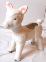 Vintage Standing LAMB Pottery Hollow Planter Cream Color Pink on Ears 5 3/4&quot; - £15.90 GBP