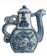 Chinese Blue and White Porcelain Dragon Teapot Serpent Neck Vintage Bloo... - £62.15 GBP